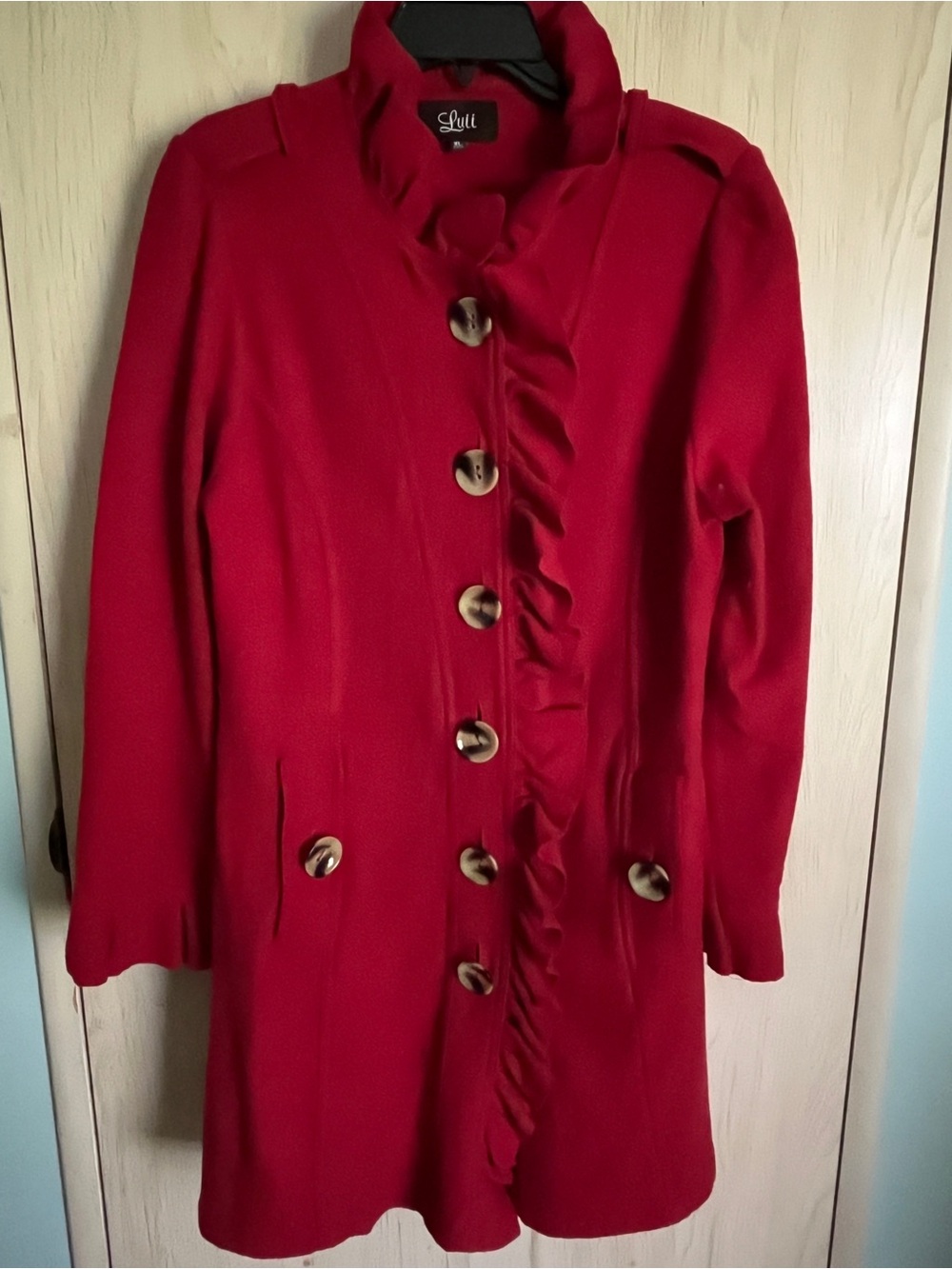 Anthropologie LUII Autumn Ingenue Boiled Wool Button Up Long Ruffle Jacket Sz XL